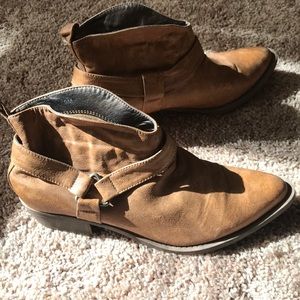 Tan leather booties with buckle